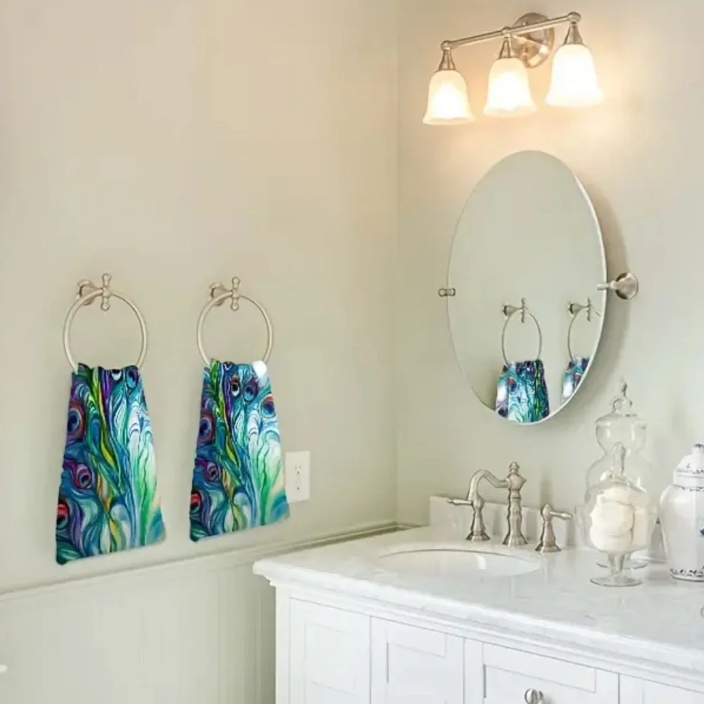 One Peacock Feather Hand Bath or Kitchen Towel